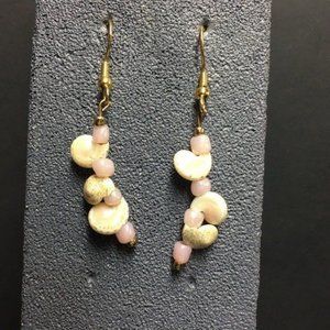 Dangle Pierced Earrings Purple Natural Seashell Shell Organic Beach Retro BoHo